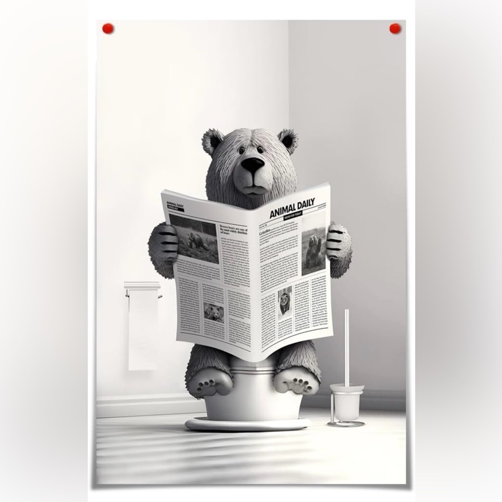 Bear Bathroom Poster, unframed canvas, 16x24